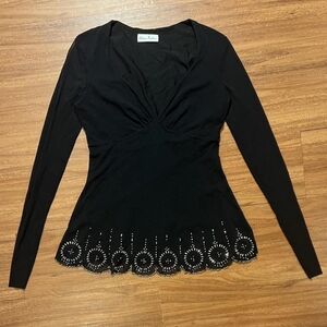 Black Beaded Long Sleeve Top